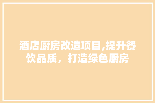 酒店厨房改造项目,提升餐饮品质，打造绿色厨房