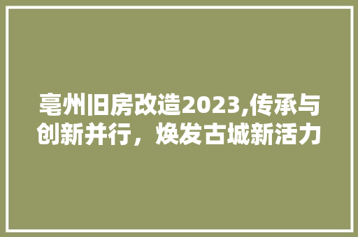 亳州旧房改造2023,传承与创新并行，焕发古城新活力