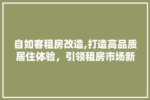 自如客租房改造,打造高品质居住体验，引领租房市场新潮流