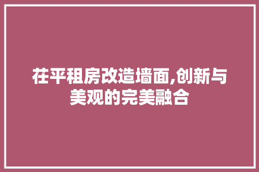 茌平租房改造墙面,创新与美观的完美融合