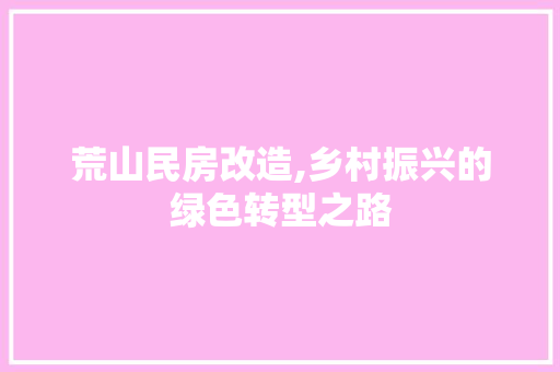 荒山民房改造,乡村振兴的绿色转型之路