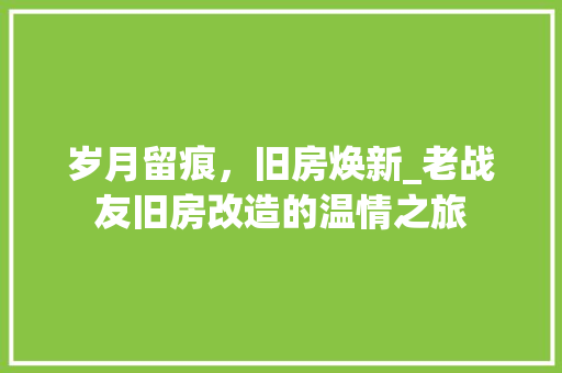 岁月留痕，旧房焕新_老战友旧房改造的温情之旅