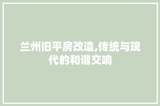 兰州旧平房改造,传统与现代的和谐交响