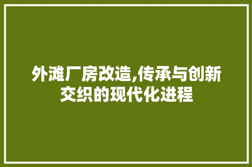 外滩厂房改造,传承与创新交织的现代化进程