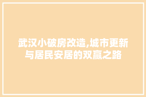 武汉小破房改造,城市更新与居民安居的双赢之路