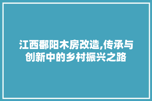 江西鄱阳木房改造,传承与创新中的乡村振兴之路