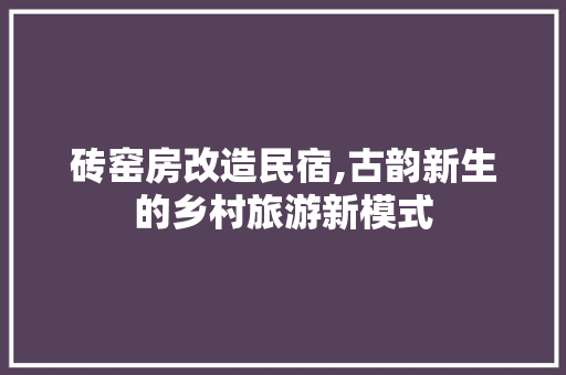 砖窑房改造民宿,古韵新生的乡村旅游新模式