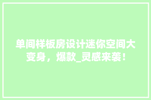 单间样板房设计迷你空间大变身，爆款_灵感来袭！