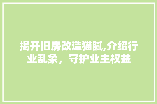 揭开旧房改造猫腻,介绍行业乱象，守护业主权益