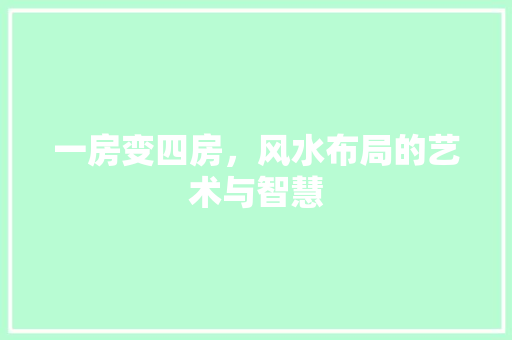 一房变四房，风水布局的艺术与智慧