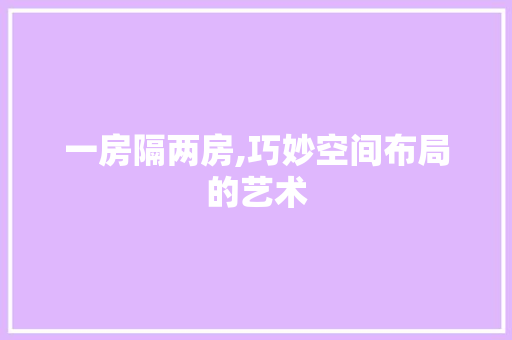 一房隔两房,巧妙空间布局的艺术