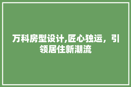 万科房型设计,匠心独运，引领居住新潮流