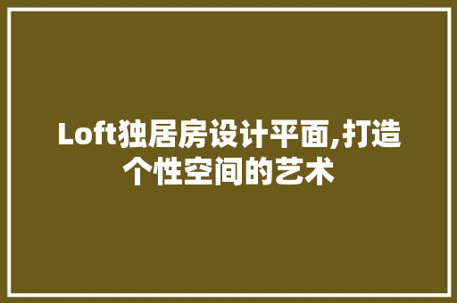 Loft独居房设计平面,打造个性空间的艺术