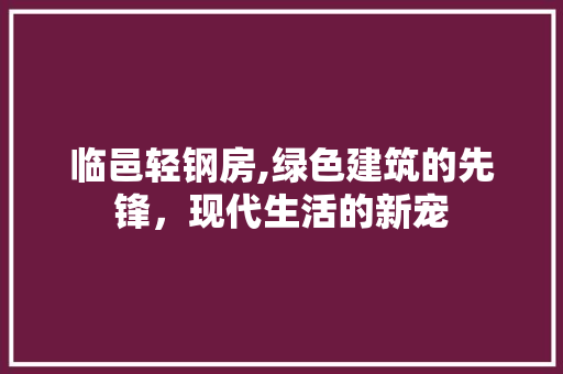 临邑轻钢房,绿色建筑的先锋，现代生活的新宠