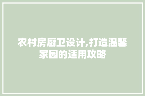 农村房厨卫设计,打造温馨家园的适用攻略