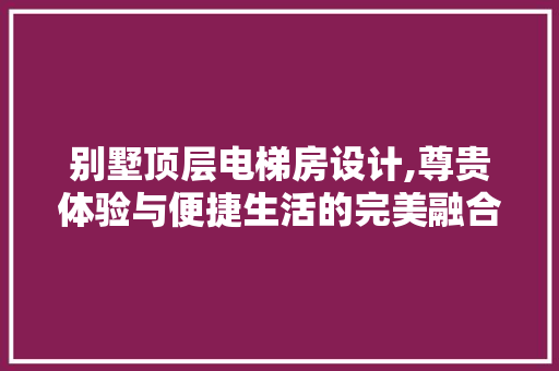 别墅顶层电梯房设计,尊贵体验与便捷生活的完美融合
