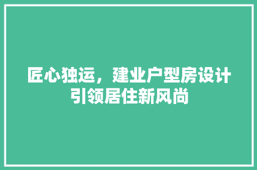 匠心独运，建业户型房设计引领居住新风尚