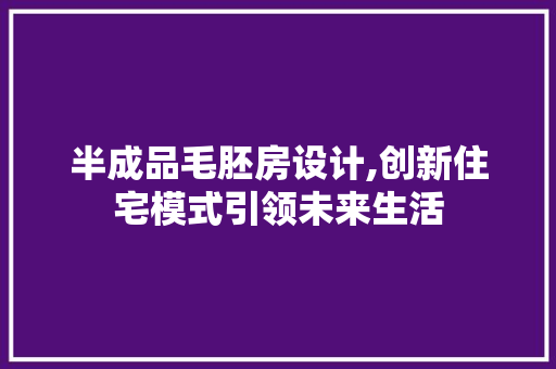 半成品毛胚房设计,创新住宅模式引领未来生活