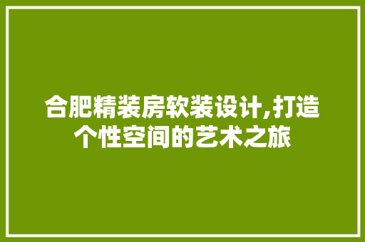 合肥精装房软装设计,打造个性空间的艺术之旅