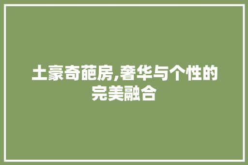 土豪奇葩房,奢华与个性的完美融合