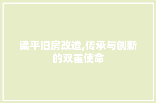 梁平旧房改造,传承与创新的双重使命