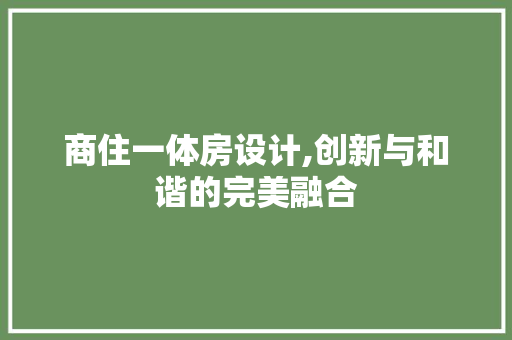 商住一体房设计,创新与和谐的完美融合