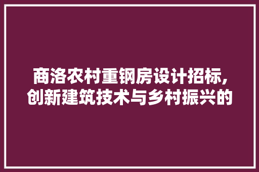商洛农村重钢房设计招标,创新建筑技术与乡村振兴的完美融合