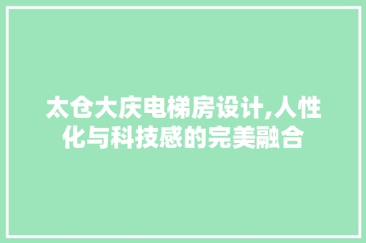 太仓大庆电梯房设计,人性化与科技感的完美融合