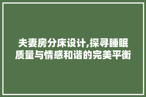 夫妻房分床设计,探寻睡眠质量与情感和谐的完美平衡