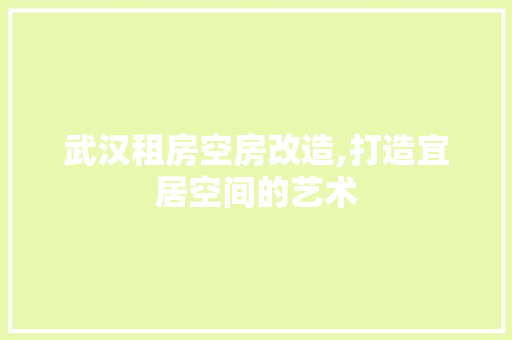 武汉租房空房改造,打造宜居空间的艺术
