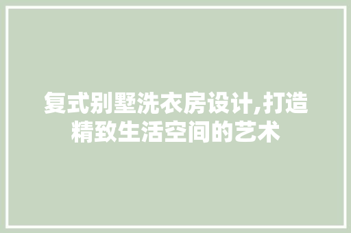 复式别墅洗衣房设计,打造精致生活空间的艺术