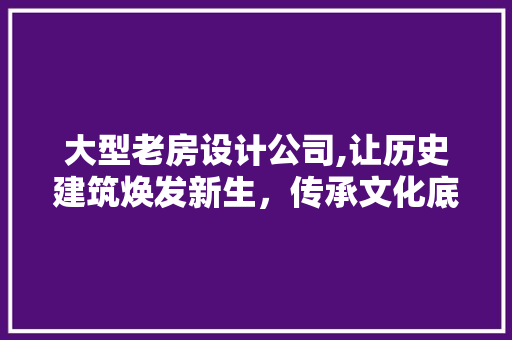 大型老房设计公司,让历史建筑焕发新生，传承文化底蕴