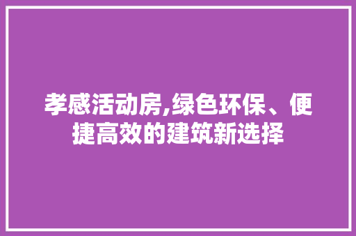 孝感活动房,绿色环保、便捷高效的建筑新选择