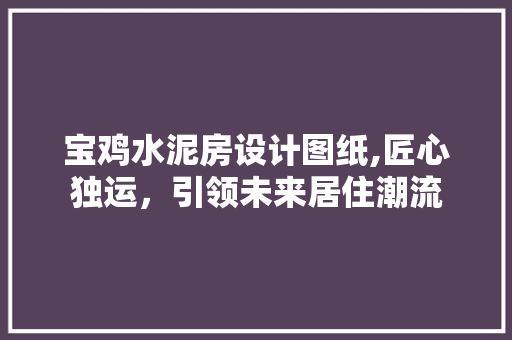 宝鸡水泥房设计图纸,匠心独运，引领未来居住潮流