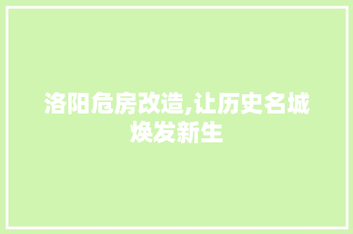 洛阳危房改造,让历史名城焕发新生