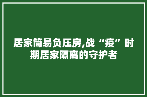 居家简易负压房,战“疫”时期居家隔离的守护者