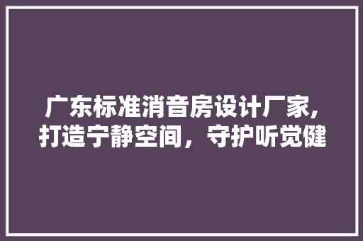 广东标准消音房设计厂家,打造宁静空间，守护听觉健康