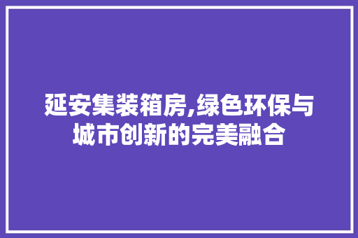 延安集装箱房,绿色环保与城市创新的完美融合