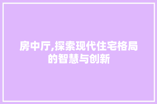 房中厅,探索现代住宅格局的智慧与创新