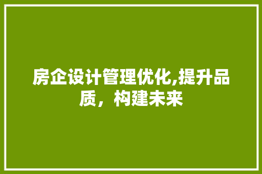 房企设计管理优化,提升品质，构建未来