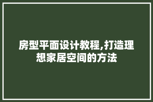 房型平面设计教程,打造理想家居空间的方法