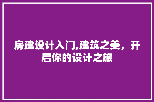 房建设计入门,建筑之美，开启你的设计之旅