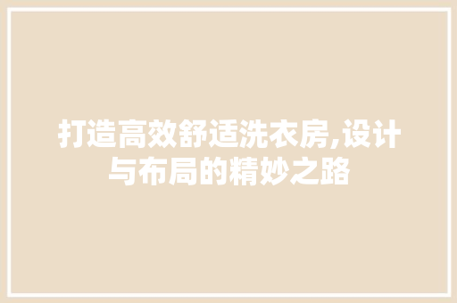 打造高效舒适洗衣房,设计与布局的精妙之路