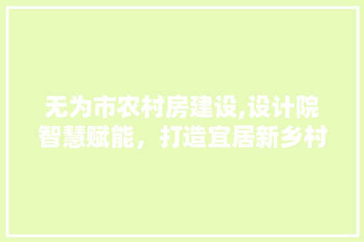 无为市农村房建设,设计院智慧赋能，打造宜居新乡村