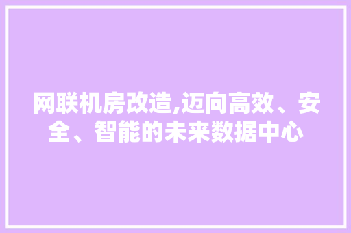 网联机房改造,迈向高效、安全、智能的未来数据中心