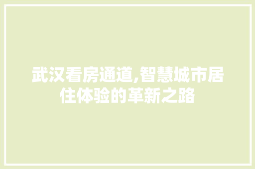 武汉看房通道,智慧城市居住体验的革新之路