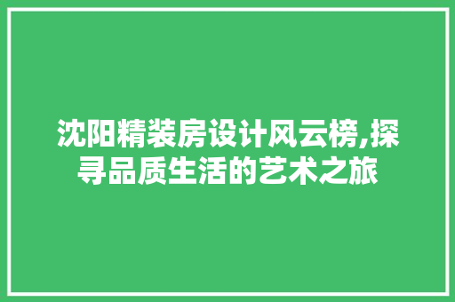 沈阳精装房设计风云榜,探寻品质生活的艺术之旅