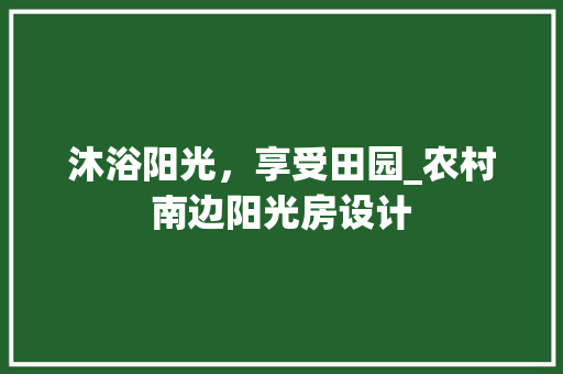 沐浴阳光，享受田园_农村南边阳光房设计