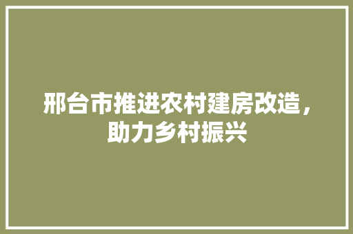 邢台市推进农村建房改造，助力乡村振兴