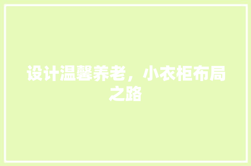 设计温馨养老，小衣柜布局之路